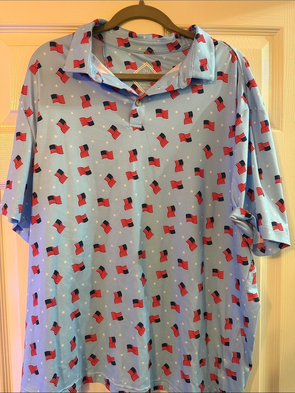 BURLEBO Light Blue Polo with Red Flag Print